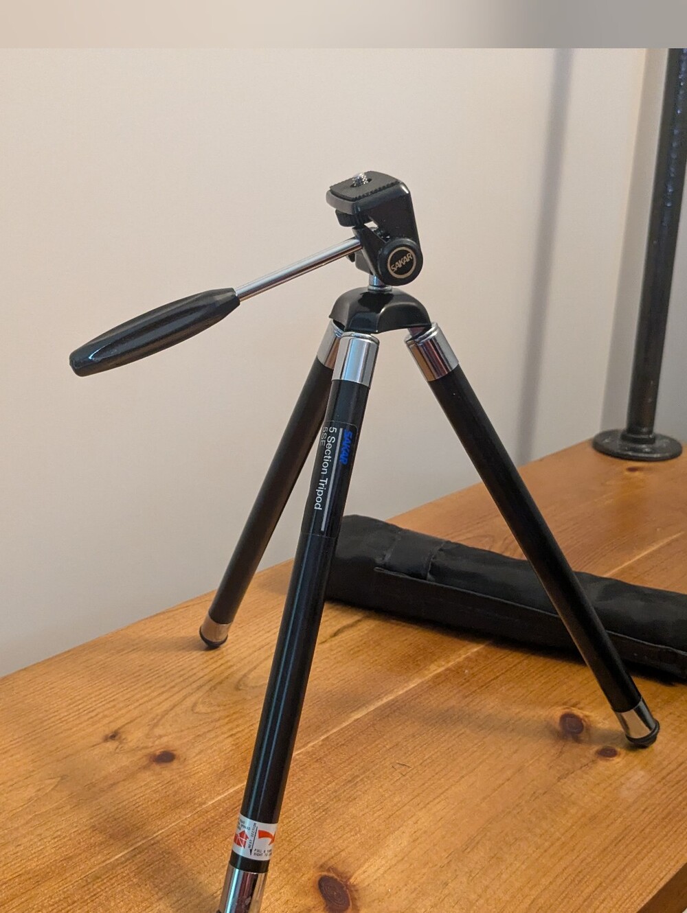 Vintage Sakar Black 5-Section Camera Tripod with Pan Handle